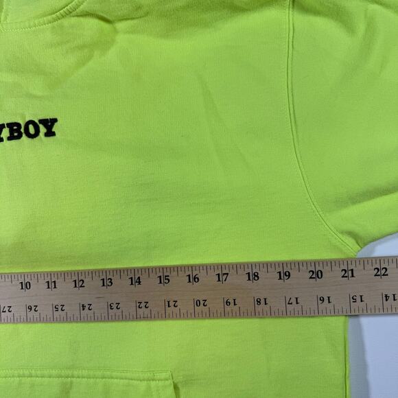 Playboy Hoodie Men’s Medium Neon Yellow Embroidered Logo Pullover Sweatshirt - Picture 5 of 6